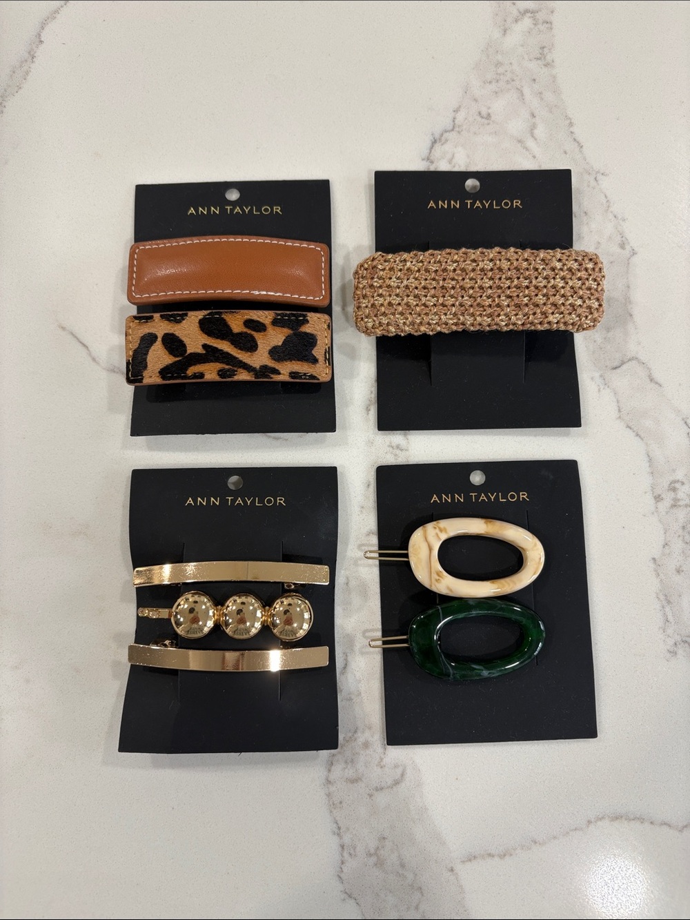 Ann Taylor Neutral & Gold Mixed Hair Clip Barrette Set of 8